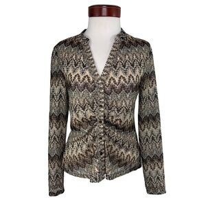 DR2 90s Jacquard Button Front Long Sleeve Top Medium Geometric Gilmore Girls NWT